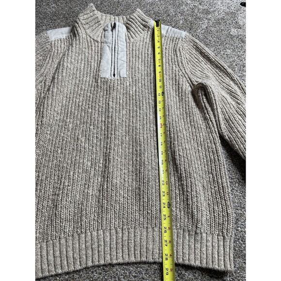 LL Bean Commando Sweater Henley Tan Knit Elbow Patches Mens Large Cotton - Picture 5 of 6